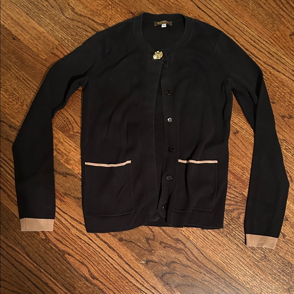 Louis Vuitton uniforms Black Cardigan with Tan Details